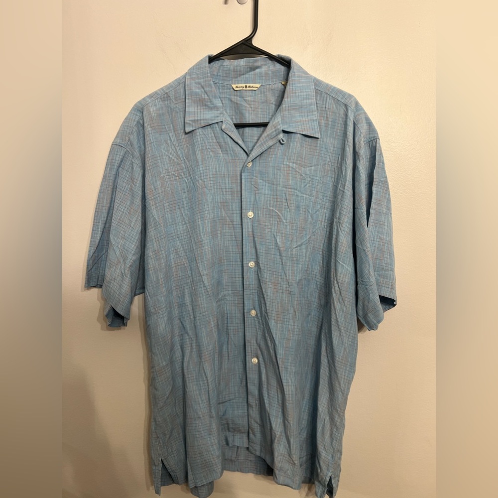 Tommy Bahama Shirt Mens Large Lino Tencel Blend Short Sleeve‎ Blue M